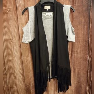 Calvin klein top and black fringe vest